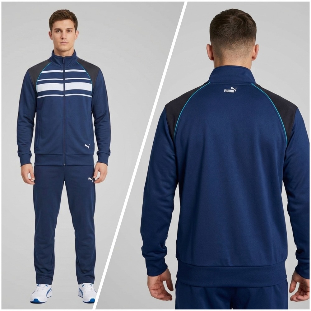 Puma Mens Navy Blue Full Zip Track Jacket Stripe Chest Logo Small TMYGI 543300‎